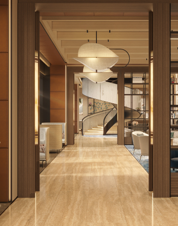 An exquisite, uncompromising balance of design thinking, curation, community, and amenities on an unprecedented scale hallway and spiral stair