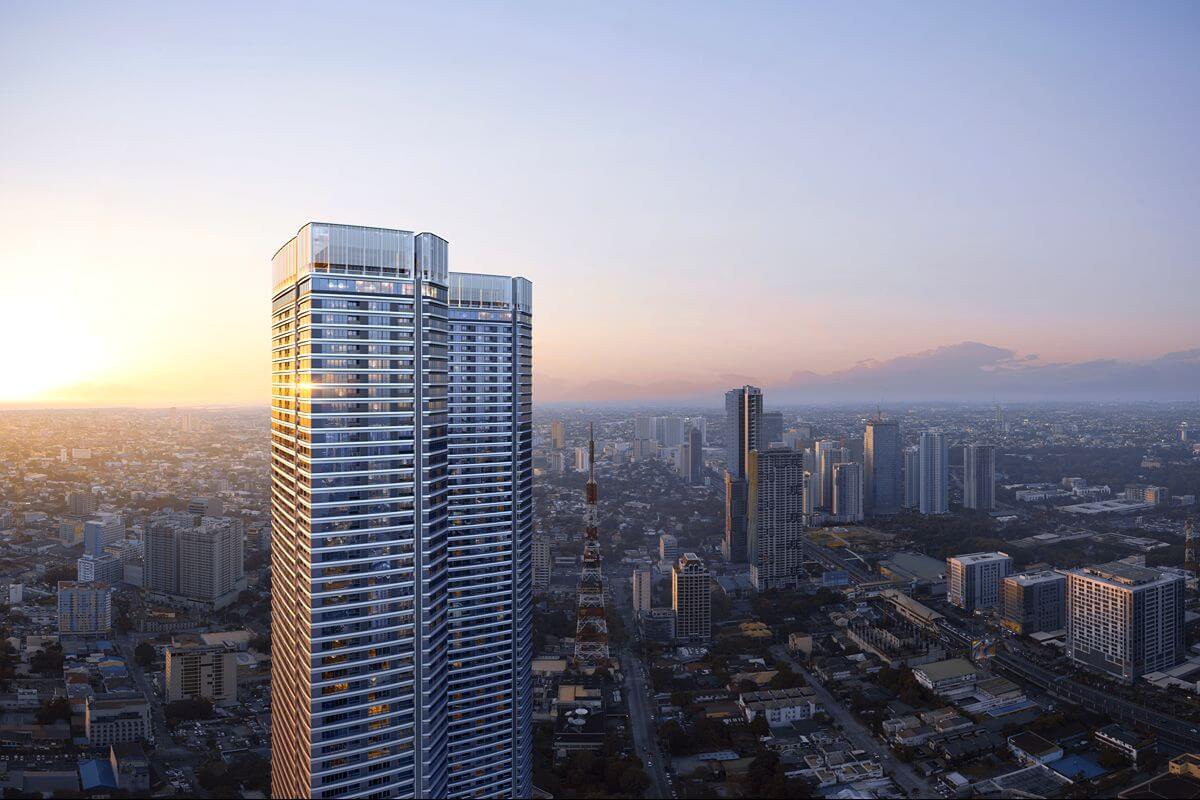 Artist’s rendering of a Shang Summit residential tower overlooking the Quezon City skyline at sunset